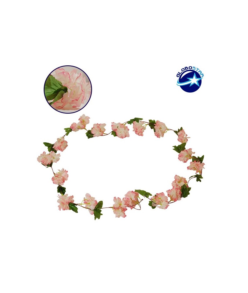 GloboStar® 09024 Τεχνητό Κρεμαστό Φυτό Διακοσμητική Γιρλάντα Μήκους 2.2 μέτρων με 18 X Άνθη Κερασιάς Ροζ Σομόν